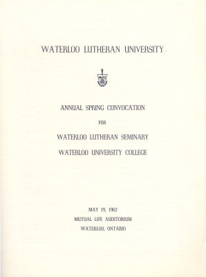 Waterloo Lutheran University spring convocation 1962 program