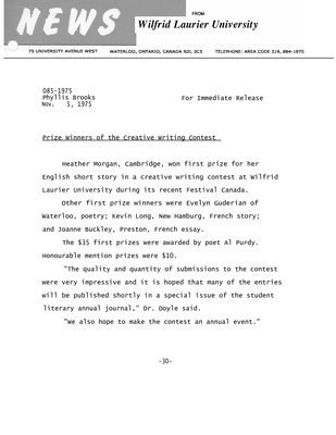 085-1975 : Prize winners of the creative writing contest