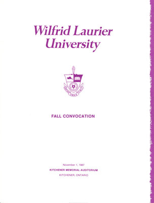 Wilfrid Laurier University fall convocation 1987 program