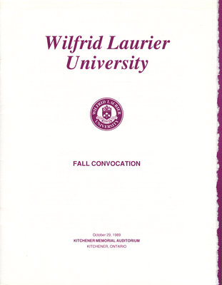 Wilfrid Laurier University fall convocation 1989 program