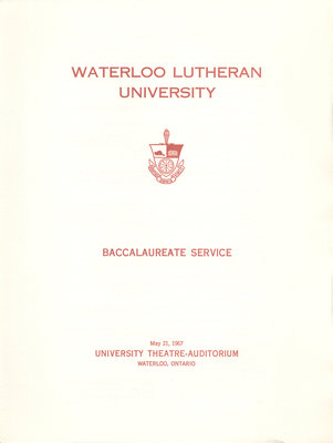 Waterloo Lutheran University baccalaureate service program, spring 1967