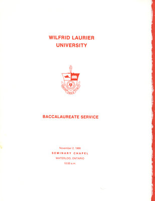 Wilfrid Laurier University baccalaureate service program, fall 1986