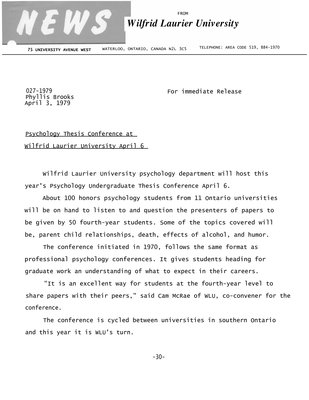 027-1979 : Psychology thesis conference at Wilfrid Laurier University April 6