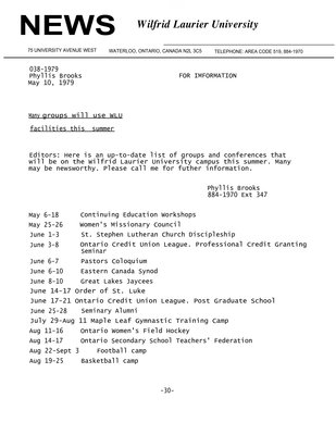 038-1979 : Many groups will use WLU facilities this summer.