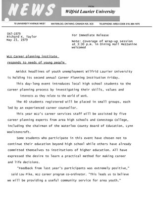 047-1979 : WLU Career planning institute responds to needs of young people