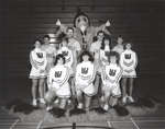 Wilfrid Laurier University cheerleading team and the Hawk mascot