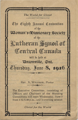 Eighth annual convention of the Women's Missionary Society of the Evangelical Lutheran Synod of Central Canada, 1916