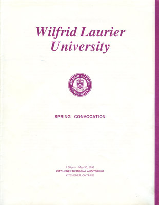 Wilfrid Laurier University spring convocation program, May 31 1992, 2:30 p.m.