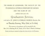Evangelical Lutheran Seminary of Canada graduation service invitation, 1934