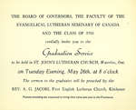 Evangelical Lutheran Seminary of Canada graduation service invitation, 1936