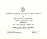 Invitation to banquet honouring W. Ross Macdonald, December 5, 1964