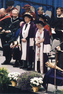 Ross and Doris Dixon at Wilfrid Laurier University spring convocation ceremony, June 8, 2002