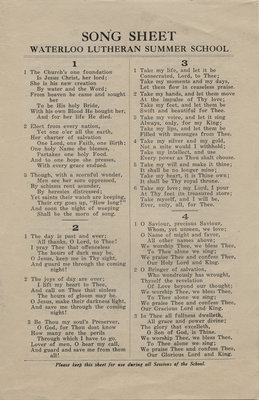 Song sheet, Waterloo Lutheran Summer School