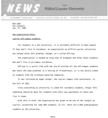 004-1983 : New organization helps Laurier off-campus students