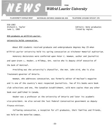 058-1983 : 850 graduate as Wilfrid Laurier University holds convocation