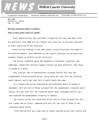 002a-1983 : Business optimism higher in Region than in most other areas of Canada