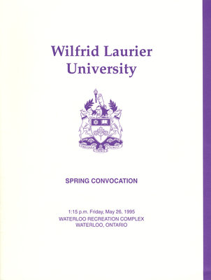 Wilfrid Laurier University spring convocation program, May 26 1995, 1:15 p.m.