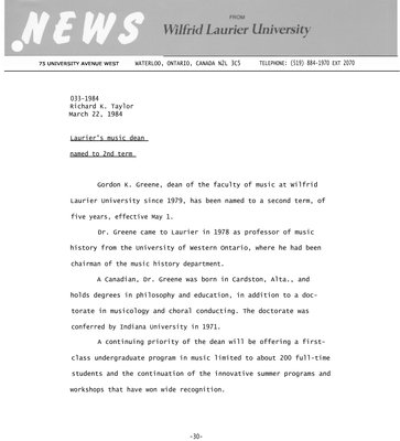 033-1984 : Laurier's music dean named to 2nd term