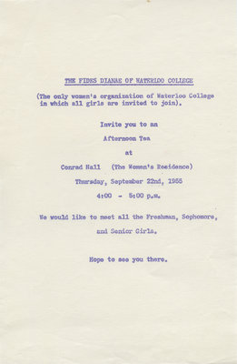 Fides Dianae afternoon tea invitation, 1955