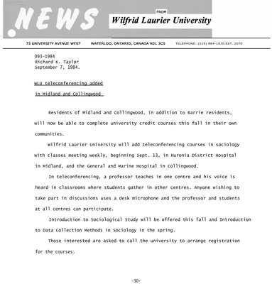 093a-1984 : WLU teleconferencing added in Midland and Collingwood