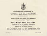 Invitation to the dedication of the east wing of the Arts Building, Waterloo Lutheran University, September 21, 1963