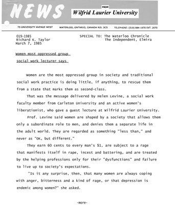 019-1985 : Women most oppressed group social work lecturer says