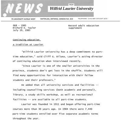 068-1985 : Continuing education a tradition at Laurier