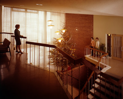 Christmas tree in women's residence, Waterloo Lutheran University