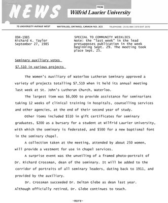 094-1985 : Seminary auxiliary votes $7,510 in various projects