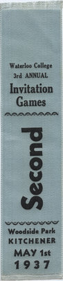 Second place ribbon, 1937 Waterloo College Invitation Games