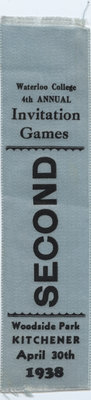 Second place ribbon, 1938 Waterloo College Invitation Games