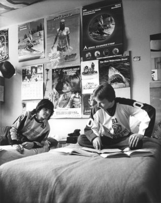 Two male Wilfrid Laurier University students in residence room