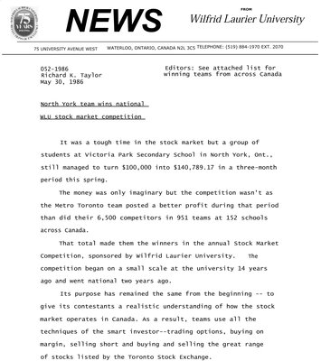 052-1986 : North York team wins national WLU stock market competition