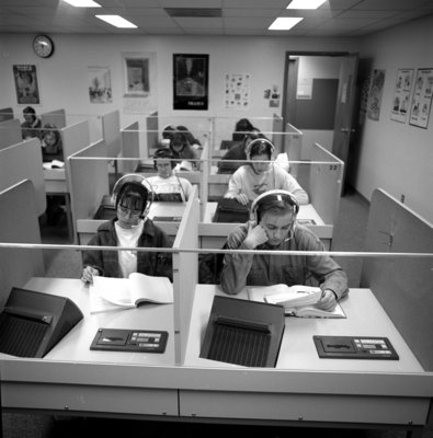 Students in language lab, Wilfrid Laurier University