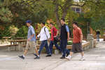 Wilfrid Laurier University students walking in quadrangle