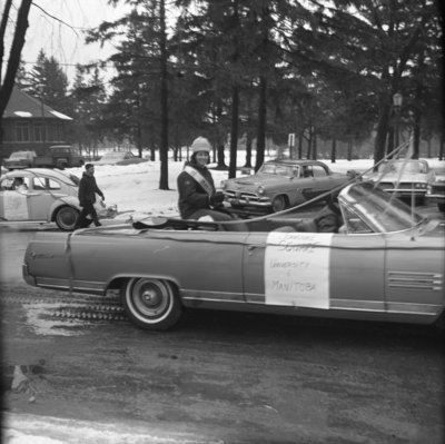 Miss University of Manitoba in the Waterloo Lutheran University winter carnival parade