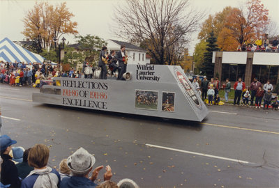 Wilfrid Laurier University float in the 1986 Kitchener-Waterloo Oktoberfest Thanksgiving Day Parade