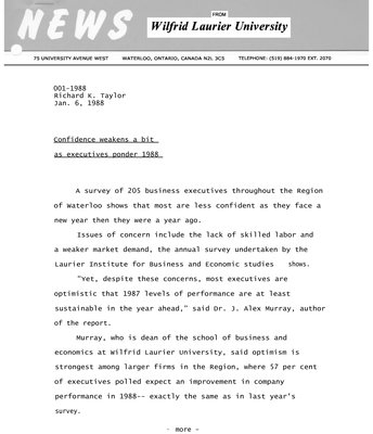 001-1988 : Confidence weakens a bit as executives ponder 1988