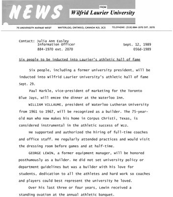 056d-1989 : Six people to be inducted into Laurier's athletic hall of fame