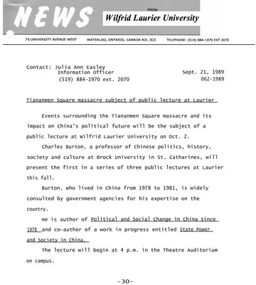 062a-1989 : Tiananmen Square massacre subject of public lecture at Laurier