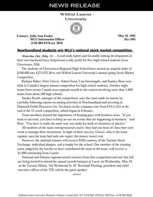 42a-1995 : Newfoundland students win WLU's national stock market competition