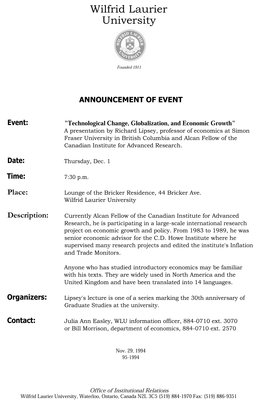 95-1994 : Announcement of event