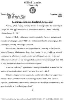 84-1995 : Laurier appoints new director of development