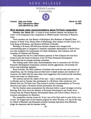 14a-1995 : WLU students make recommendations about Tri-Town corporation