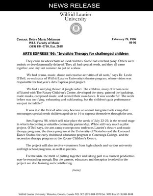 09-1996 : ARTS EXPRESS '96: &quot;Invisible Therapy&quot; for challenged children