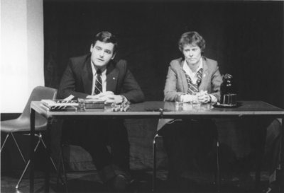 Marc Garneau and Roberta Bondar speaking at the University of Waterloo