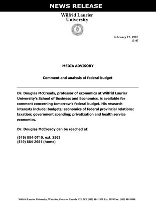 13-1997 : Comment and analysis of federal budget