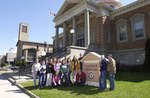 Students and faculty in front of Carnegie Building, Laurier Brantford