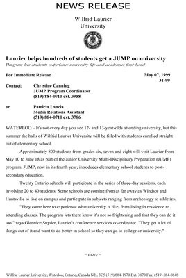 31-1999 : Laurier helps hundreds of students get a JUMP on university