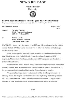 32-1999 : Laurier helps hundreds of students get a JUMP on university